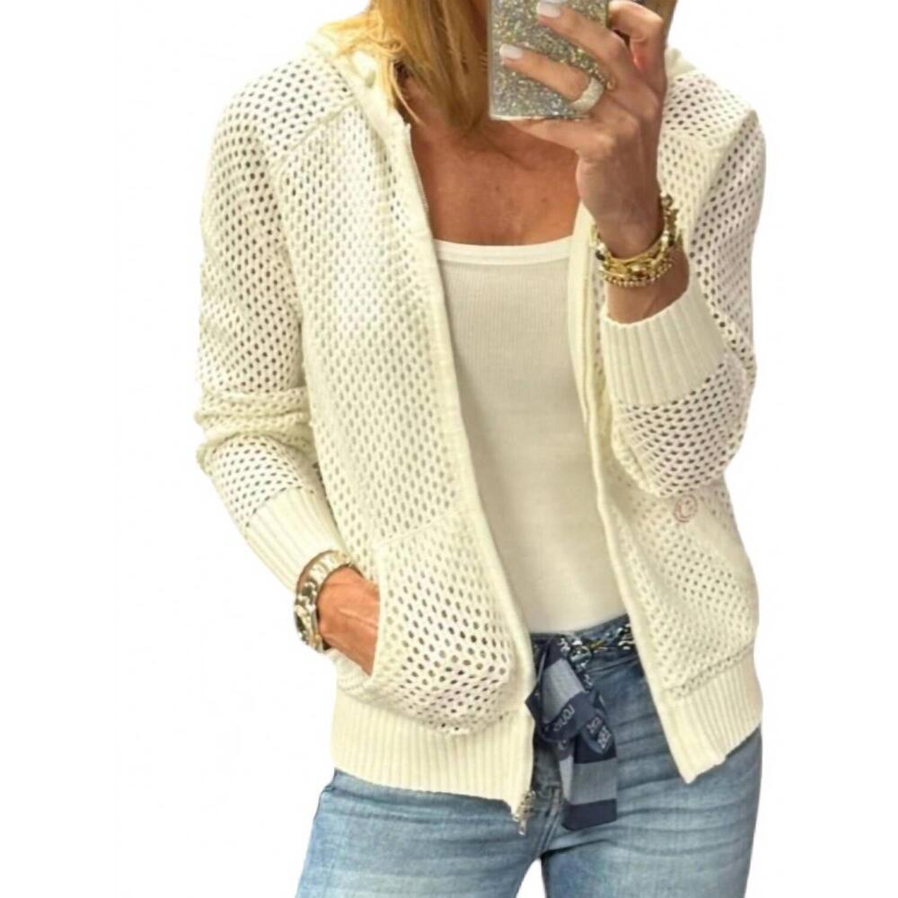 NEW JUST MADISON madz crochet zip hoodie sweater in white